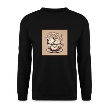 Cat in a Teacup - Unisex Sweatshirt - black - Front - Alina (178cm) & Michal (187cm)