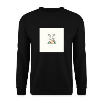 Ein Hase, der vor Aufregung ein Osterei sieht - Unisex Pullover - Schwarz - Vorne - Alina (178cm) & Michal (187cm)