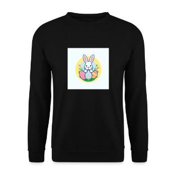 Drei Osterhasen mit fröhlichen Eiern - Unisex Pullover - Schwarz - Vorne - Alina (178cm) & Michal (187cm)