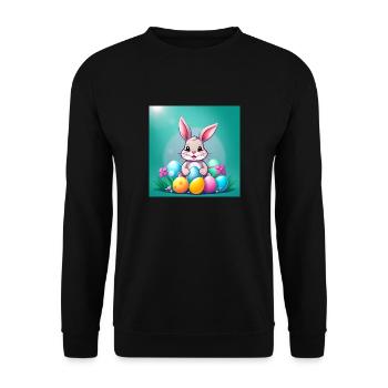 Osterzauber: Hase & Ei - Unisex Pullover - Schwarz - Vorne - Alina (178cm) & Michal (187cm)