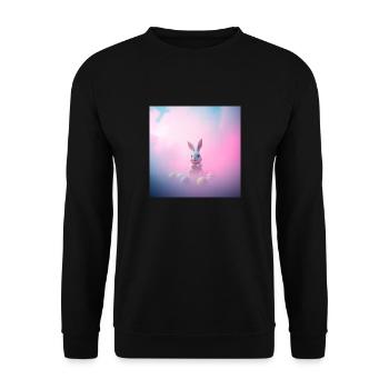 „Der fröhliche Eierhase“ - Unisex Pullover - Schwarz - Vorne - Alina (178cm) & Michal (187cm)