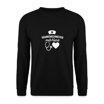 Krankenschwester mit Herz - Unisex Pullover - Schwarz - Vorne - Alina (178cm) & Michal (187cm)