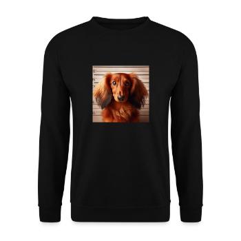 Fahndungsfoto Dackel - Unisex Pullover - Schwarz - Vorne - Alina (178cm) & Michal (187cm)