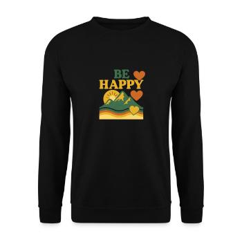 Be Happy – Retro Design - Unisex Pullover - Schwarz - Vorne - Alina (178cm) & Michal (187cm)
