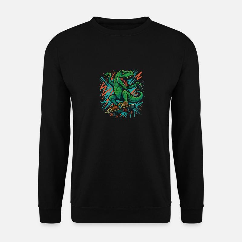 Dino mit Skateboard - Unisex Pullover - Schwarz
