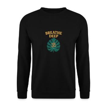 Tief durchatmen mit Monstera Blatt - Unisex Pullover - Schwarz - Vorne - Alina (178cm) & Michal (187cm)
