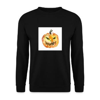 Halloween Kürbis mit Frechen grinsen - Unisex Pullover - Schwarz - Vorne - Alina (178cm) & Michal (187cm)