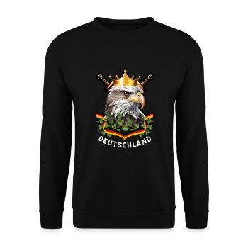 Deutschland Motiv mit Bannerschleife und Adler - Unisex Pullover - Schwarz - Vorne - Alina (178cm) & Michal (187cm)
