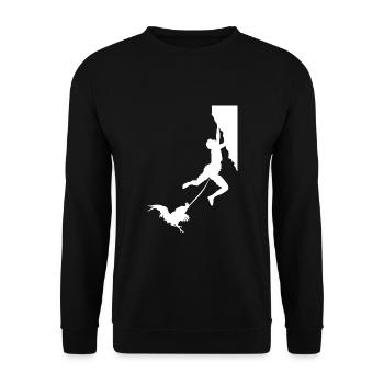 Böser Hahn Ängstlicher Bergsteiger - Unisex Pullover - Schwarz - Vorne - Alina (178cm) & Michal (187cm)