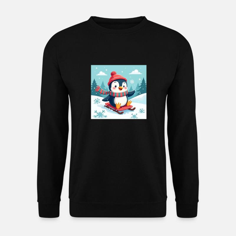 Lachender Pinguin auf dem Schlitten – Winterspaß - Unisex Pullover - Schwarz