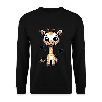 Niedliche Giraffe Gezeichnete Giraffe - Unisex Pullover - Schwarz - Vorne - Alina (178cm) & Michal (187cm)