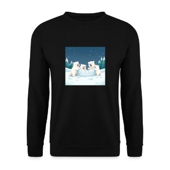 Spielende Eisbären bauen ein Iglu - Winter cartoon - Unisex Pullover - Schwarz - Vorne - Alina (178cm) & Michal (187cm)