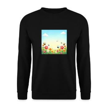 Défilé d’insectes colorés au printemps – Mer de fleurs Soleil - Sweat-shirt Unisexe - noir - Devant - Alina (178cm) & Michal (187cm)