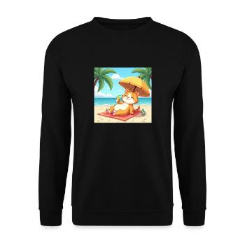 Cat on the beach in the sun with drink - cartoon - Unisex Sweatshirt - black - Front - Alina (178cm) & Michal (187cm)