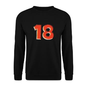 18 orange - Unisex Pullover - Schwarz - Vorne - Alina (178cm) & Michal (187cm)