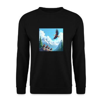 Majestätischer Adler über den Bergen - Cartoon - Unisex Pullover - Schwarz - Vorne - Alina (178cm) & Michal (187cm)