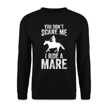 Du machst mir keine Angst, ich reite eine Stute! - Unisex Pullover - Schwarz - Vorne - Alina (178cm) & Michal (187cm)