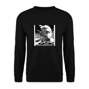 schwarz weiß Manga Anime Samurai Japan Otaku - Unisex Pullover - Schwarz - Vorne - Alina (178cm) & Michal (187cm)