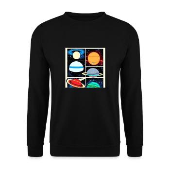 Planeten im Weltraum-Comic-Stil - Unisex Pullover - Schwarz - Vorne - Alina (178cm) & Michal (187cm)
