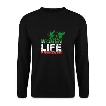 Femme Vie Liberté, Oiseaux,Iran,Drapeau - Sweat-shirt Unisexe - noir - Devant - Alina (178cm) & Michal (187cm)