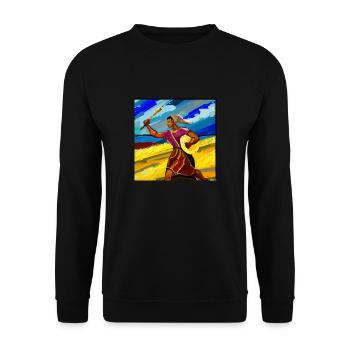 Krieger Ölgemälde - Unisex Pullover - Schwarz - Vorne - Alina (178cm) & Michal (187cm)
