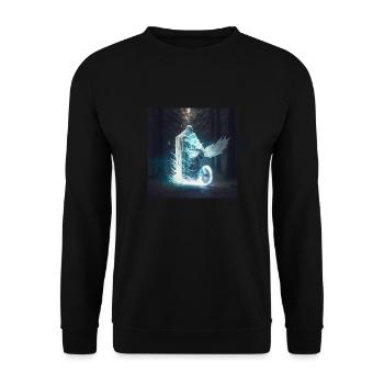 un ensemble lumineux mage hibou et moto en foret - Sweat-shirt Unisexe - noir - Devant - Alina (178cm) & Michal (187cm)