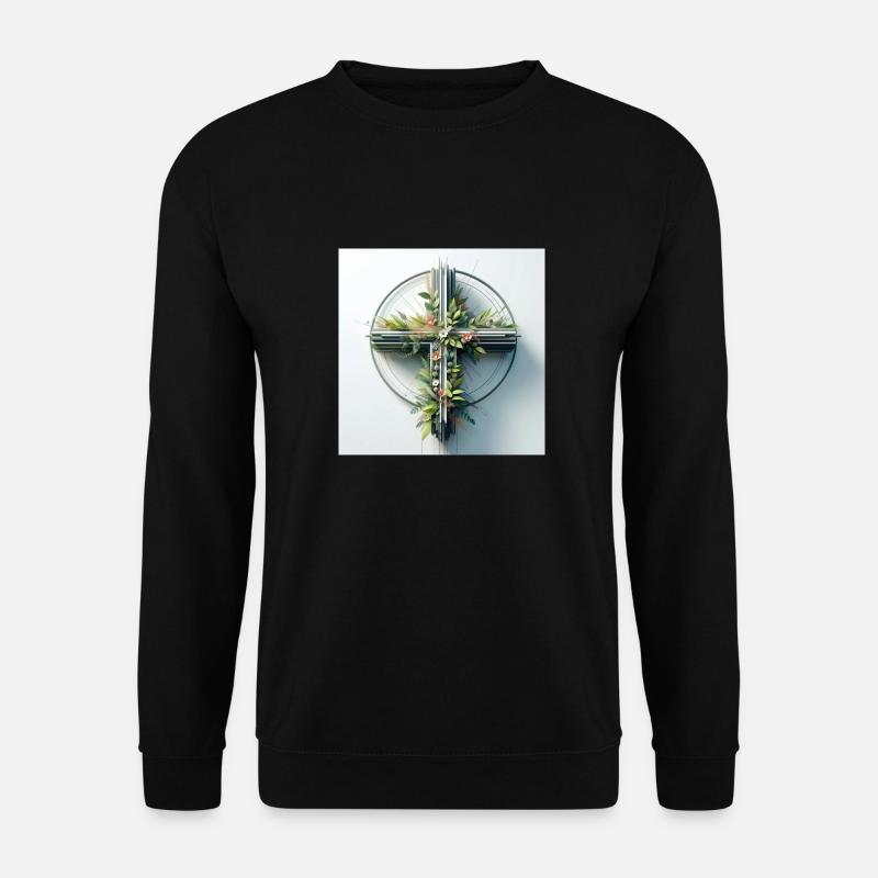 Kreuz Design mit Blumen - Unisex Pullover - Schwarz