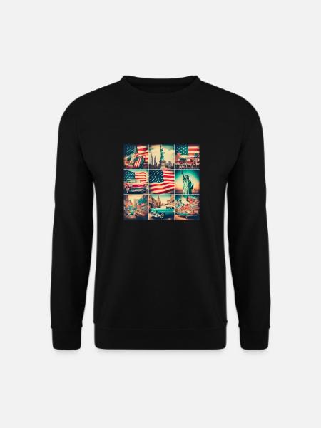 retro images with the USA flag - Unisex Pullover - Schwarz