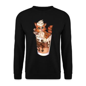 Lustige Katze in Latte Macchiato Geschenkidee - Unisex Pullover - Schwarz - Vorne - Alina (178cm) & Michal (187cm)