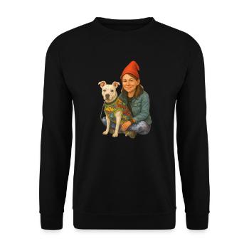 Zwerg mit Hund - Unisex Pullover - Schwarz - Vorne - Alina (178cm) & Michal (187cm)
