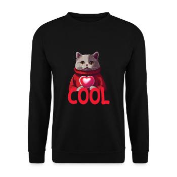 Cool Katze - Cool Cat - Unisex Pullover - Schwarz - Vorne - Alina (178cm) & Michal (187cm)