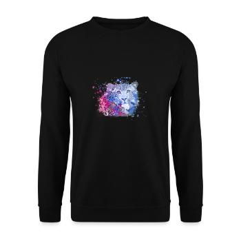 leopard, cat, wildcat, graffiti, painting,blue - Unisex Sweatshirt - black - Front - Alina (178cm) & Michal (187cm)
