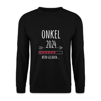 werdender Onkel 2024 Schwangerschaft Geschenk - Unisex Pullover - Schwarz - Vorne - Alina (178cm) & Michal (187cm)