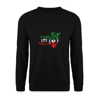 Femme Vie Liberté, Oiseaux,Iran,Drapeau - Sweat-shirt Unisexe - noir - Devant - Alina (178cm) & Michal (187cm)