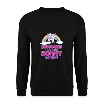 Lustiger Einhorn Spruch I Einhörner - Unisex Pullover - Schwarz - Vorne - Alina (178cm) & Michal (187cm)