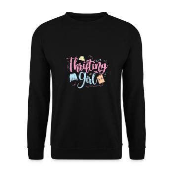 Thrift Shopper Thrifting Girl Thrift Store - Unisex Pullover - Schwarz - Vorne - Alina (178cm) & Michal (187cm)