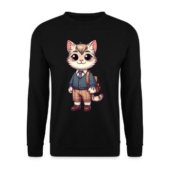 Cute Schoolboy Cat - Unisex Pullover - Schwarz - Vorne - Alina (178cm) & Michal (187cm)