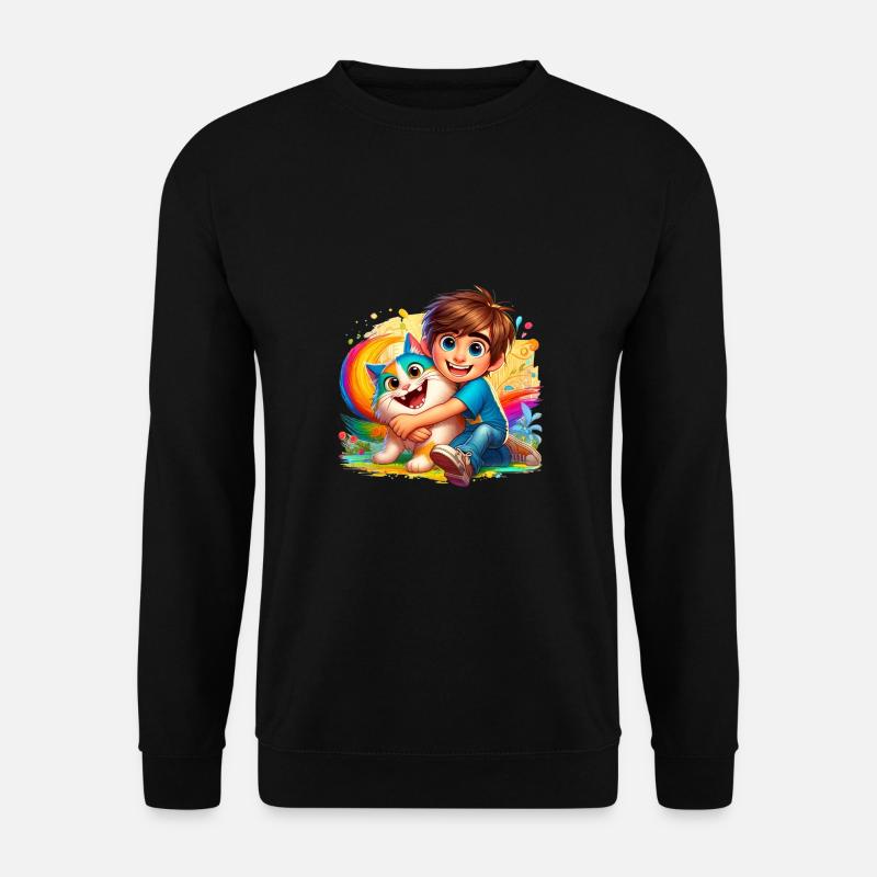 Junge mit süßer Katze - Unisex Pullover - Schwarz