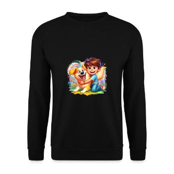Boy with his colorful cute dog - Unisex Sweatshirt - black - Front - Alina (178cm) & Michal (187cm)