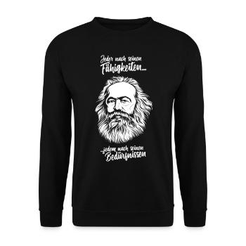 Karl Marx: Everyone according to his abilities ... (white) - Unisex Sweatshirt - black - Front - Alina (178cm) & Michal (187cm)