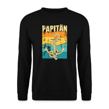 PAPITÄN - Retro Anker - Geschenkidee Papa - Unisex Pullover - Schwarz - Vorne - Alina (178cm) & Michal (187cm)