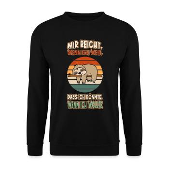 Faultier Chillen Faul Müde Lustlos Spruch Lustig - Unisex Pullover - Schwarz - Vorne - Alina (178cm) & Michal (187cm)