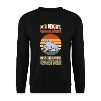 Elefant Chillen Faul Müde Lustlos Spruch Lustig - Unisex Pullover - Schwarz - Vorne - Alina (178cm) & Michal (187cm)
