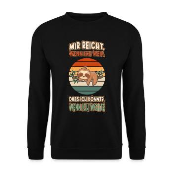Faultier Chillen Faul Müde Lustlos Spruch Lustig - Unisex Pullover - Schwarz - Vorne - Alina (178cm) & Michal (187cm)