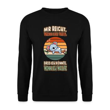 Koala Bär Chillen Faul Müde Lustlos Spruch Lustig - Unisex Pullover - Schwarz - Vorne - Alina (178cm) & Michal (187cm)