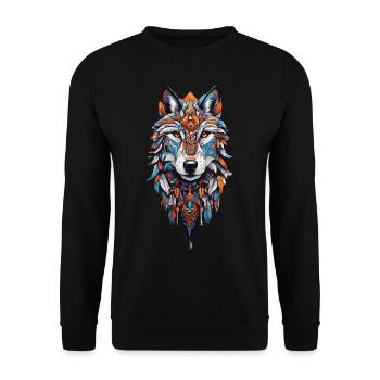 Wolf Spirit Mandala & Feather Bijoux Bohemian Design - Sweat-shirt Unisexe - noir - Devant - Alina (178cm) & Michal (187cm)