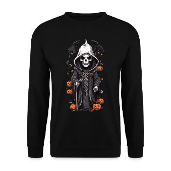 Skeleton Magician Halloween Cartoon Illustration - Unisex Sweatshirt - black - Front - Alina (178cm) & Michal (187cm)