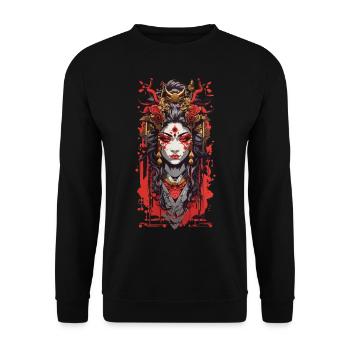 Oni Dämon Manga Aesthetic Retro Kunst Design - Unisex Pullover - Schwarz - Vorne - Alina (178cm) & Michal (187cm)