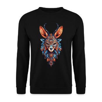 Afrikanische Gazelle Spirit Mandala Design - Unisex Pullover - Schwarz - Vorne - Alina (178cm) & Michal (187cm)