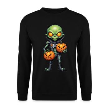 Alien with pumpkin heads Halloween - Unisex Sweatshirt - black - Front - Alina (178cm) & Michal (187cm)